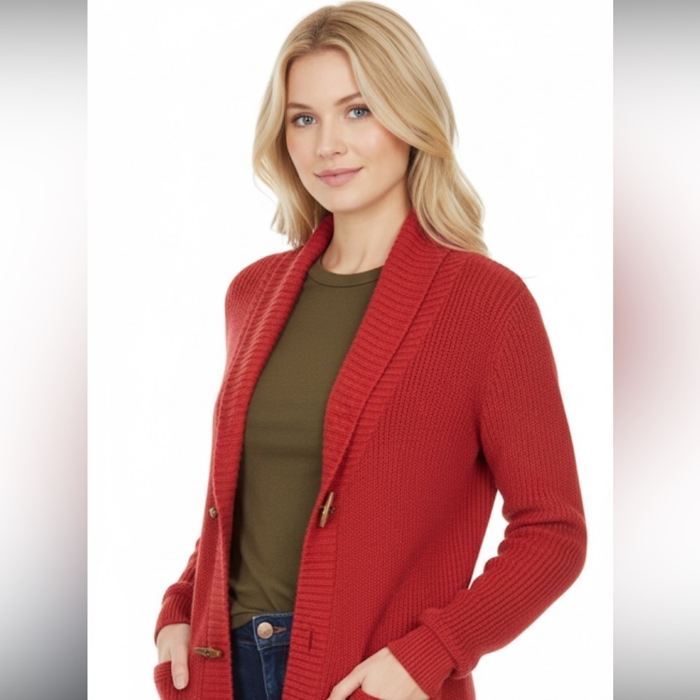 Lauren Ralph Lauren red cardigan button-down sweater with pockets size small